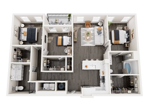 Floor plan for 3 beds, 2 baths, 1357 sqft